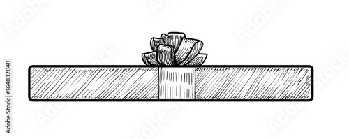 Gift box illustration, drawing, engraving, ink, line art, vector