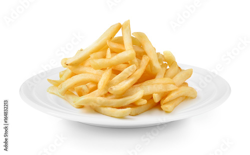 frenchfries in plate on white background