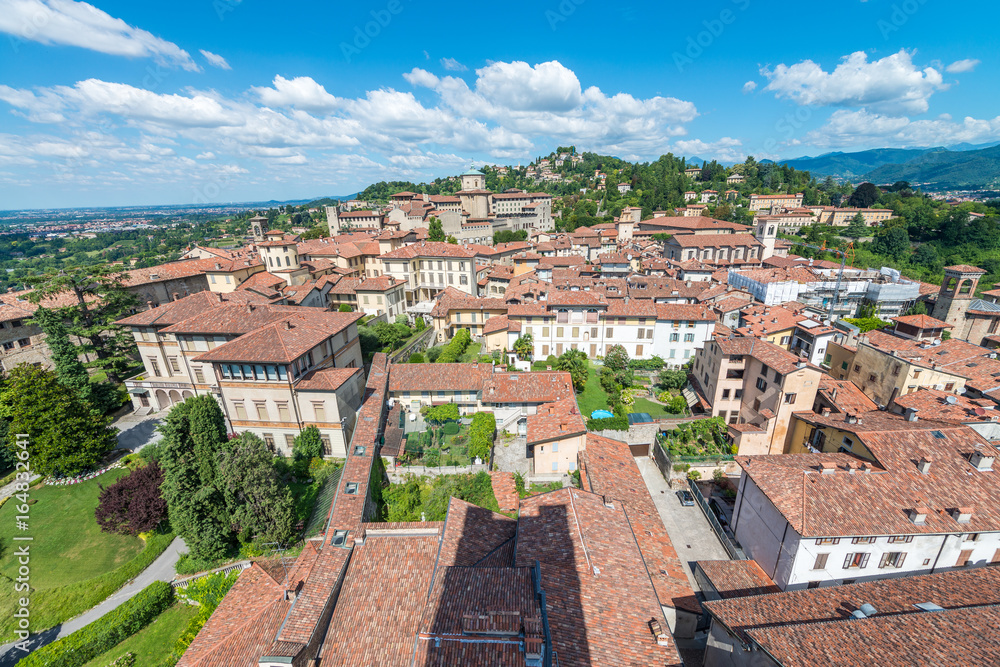 Beautiful aerial view of Bergamo Alta cityscape, Italy