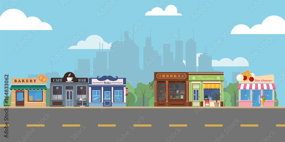 Suburban village main street shopping mall Stock Vector Adobe Stock