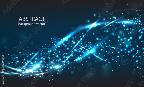 Vector abstract blue motion light effect background. Composition blurry particles and has bright lights.