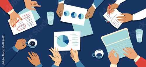 Concept of business meeting with the hands of businesspeople
