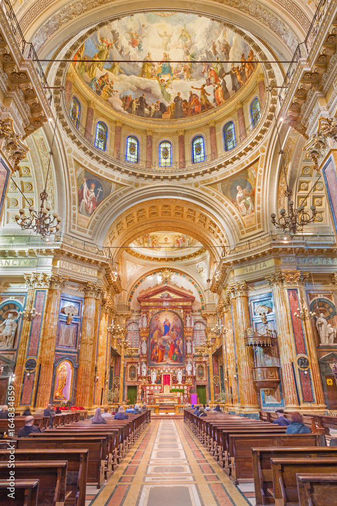 TURIN, ITALY - MARCH 15, 2017:  The nave of neo-baroque church Basilica Maria Ausiliatrice.