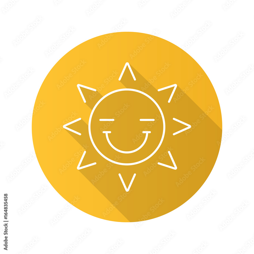 Happy sun smile flat linear long shadow icon Happy sun smile flat linear long shadow icon