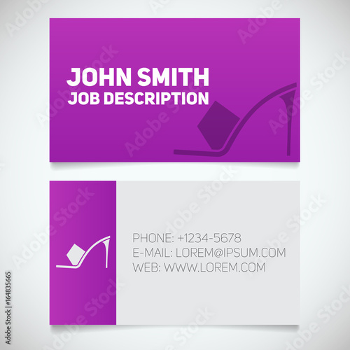 Business card print template with high heel shoe logo