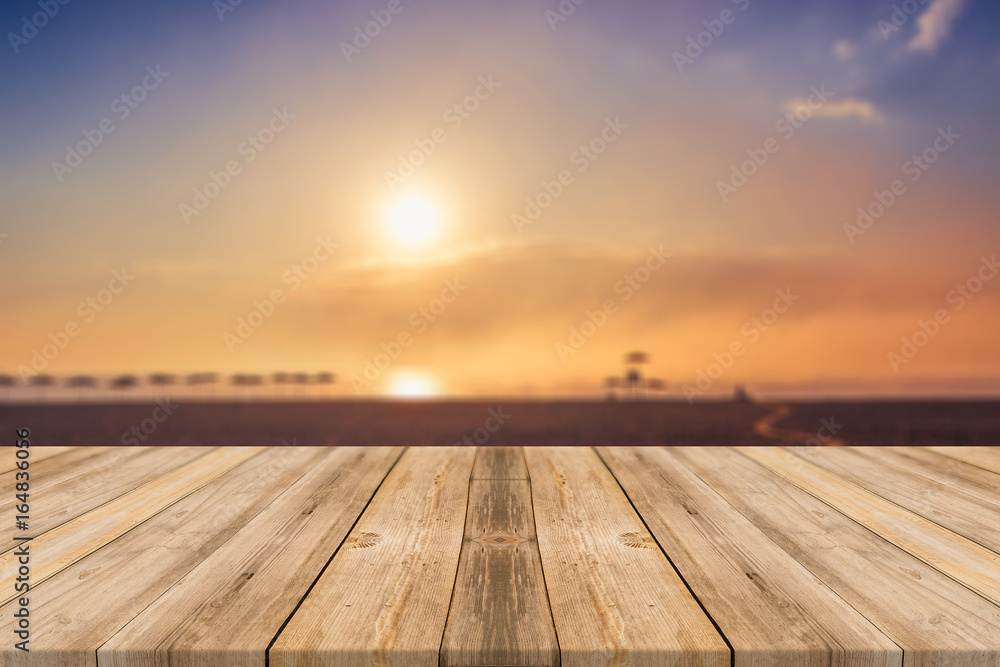 Wooden table with beach 