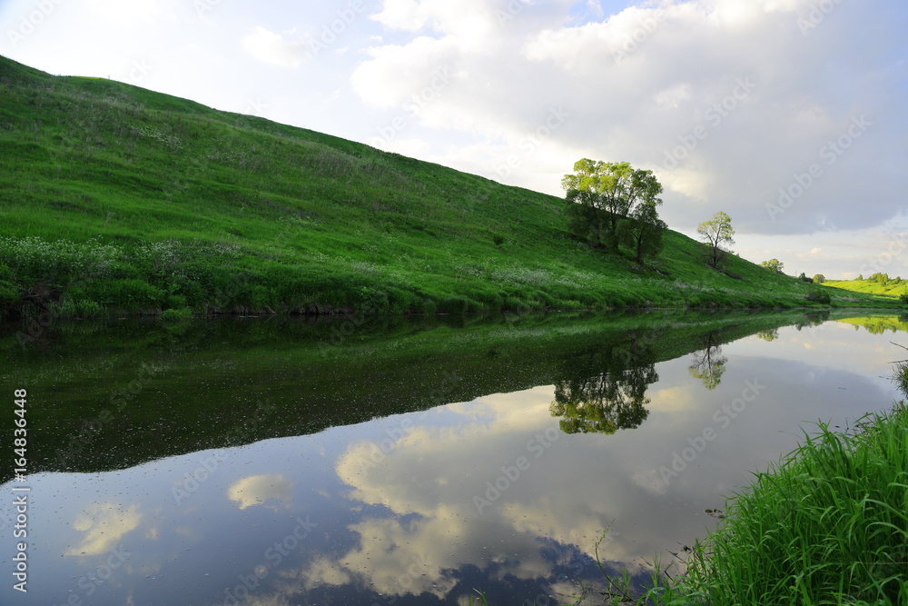 Obraz premium Meandering river in the middle of a forest in Sunny day