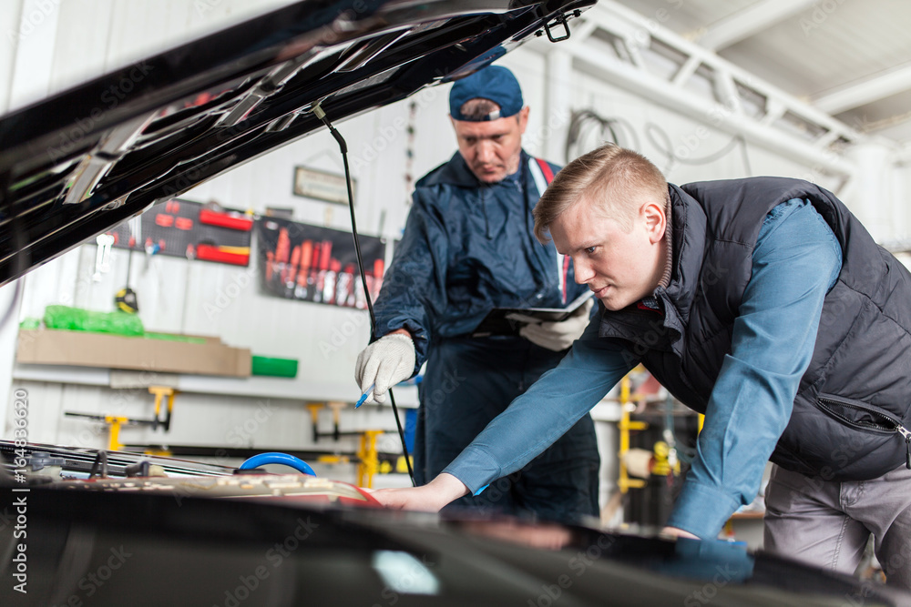 Sports car in a workshop Sports car in a workshop