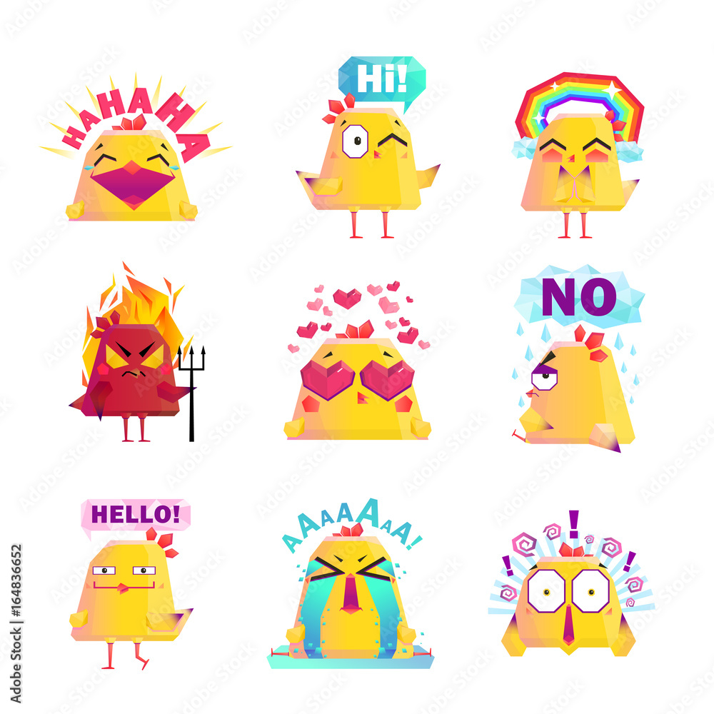 Funny Chicken Cartoon Character Icons Set Funny Chicken Cartoon Character Icons Set