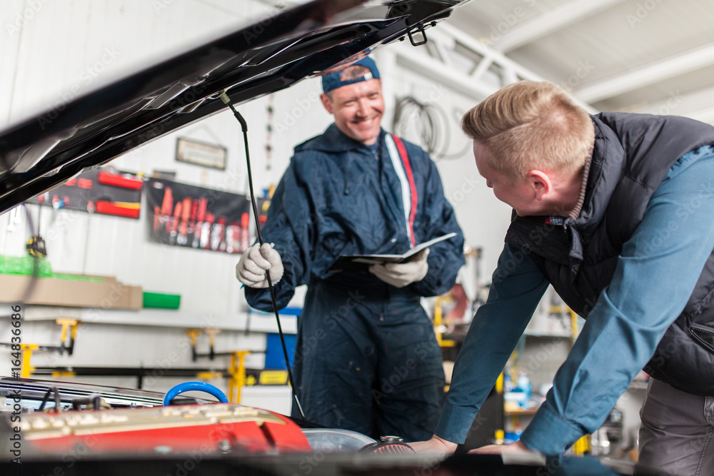 Sports car in a workshop