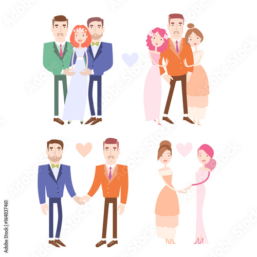 Gay and lesbian couples getting married.
