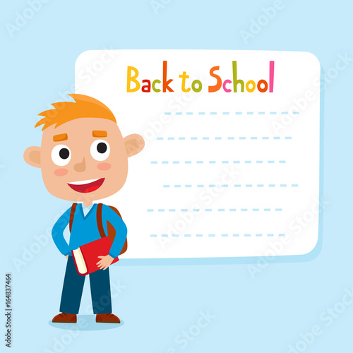 Cute little red-haired boy with a blank poster for your text ent