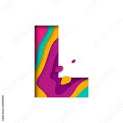 Paper cut letter L. Realistic 3D multi layers papercut isolated white background