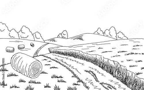 Rural road graphic black white landscape sketch illustration vector