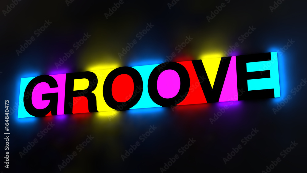 3d illustration of the colorful and glowing lettering of the word groove