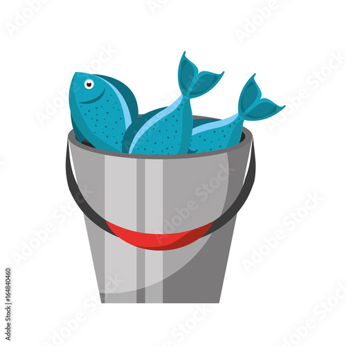 Fishing bucket with fishs vector illustration design