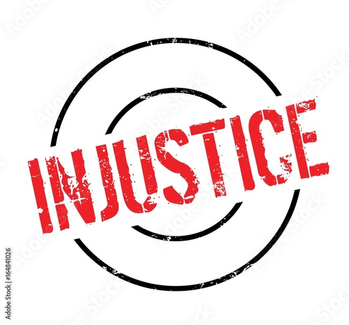 Injustice rubber stamp. Grunge design with dust scratches. Effects can be easily removed for a clean, crisp look. Color is easily changed.