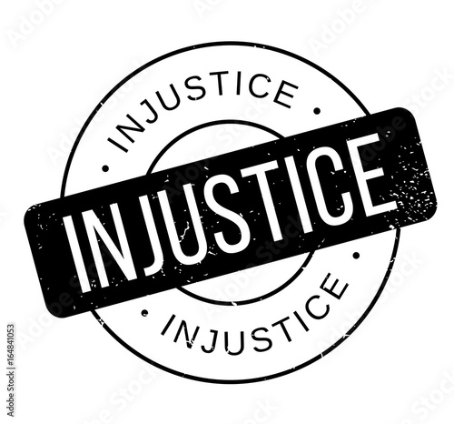 Injustice rubber stamp. Grunge design with dust scratches. Effects can be easily removed for a clean, crisp look. Color is easily changed.