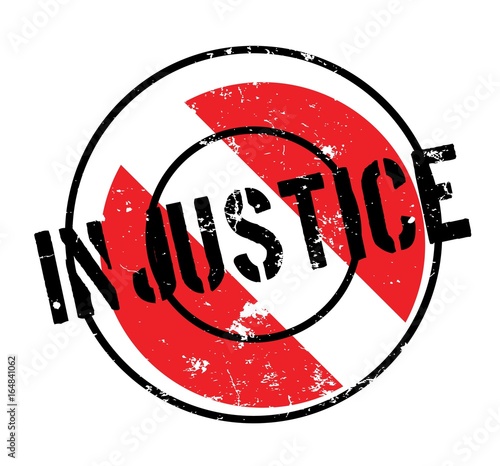 Injustice rubber stamp. Grunge design with dust scratches. Effects can be easily removed for a clean, crisp look. Color is easily changed.