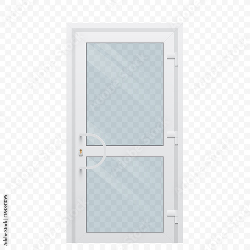 Plastic door with transparent glass window on simple background, vector illustration