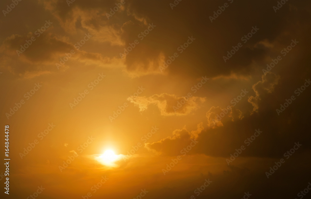 Beautiful fiery orange sunset sky as background