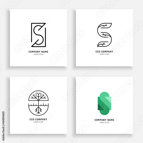 Vector Set abstract green tree logo design templates outline - emblems for holistic medicine , yoga classes, natural and organic food products Ayurvedic clinic and packaging - S Logo.