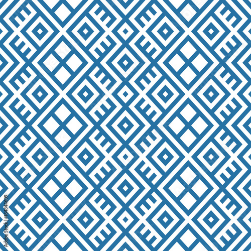 geometric seamless ethnic pattern background in blue and white colors