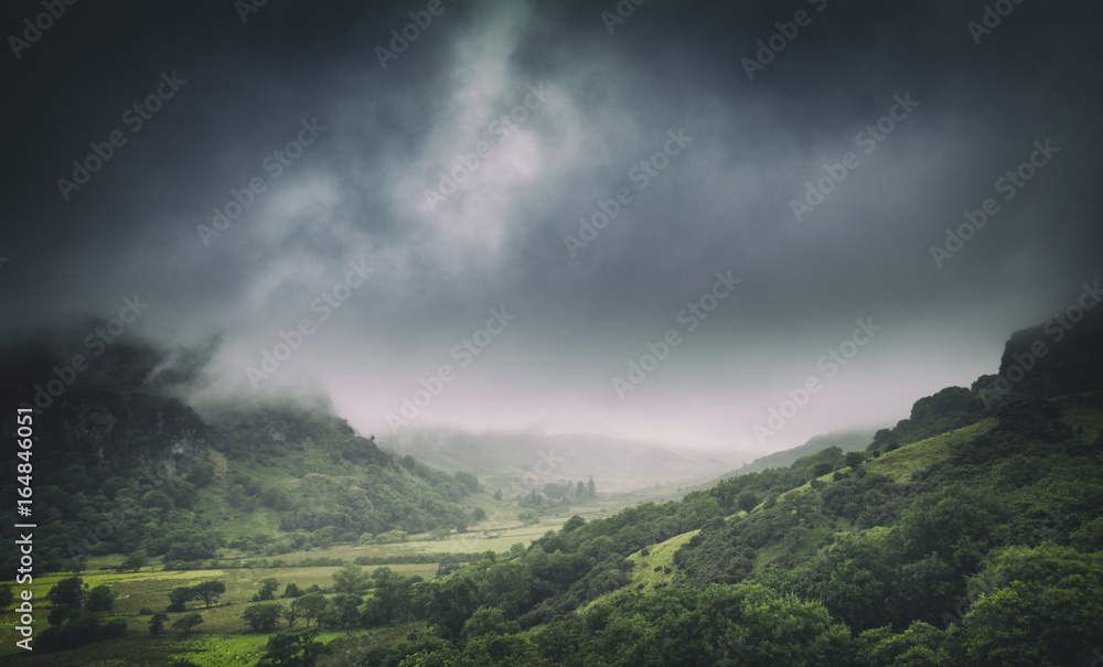 Mist Capped Hills and Valley, Snowdona National Park, UK