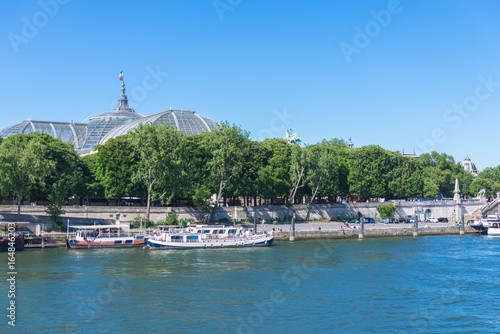 Paris, view of the Grand Palais, the Seine and houseboats