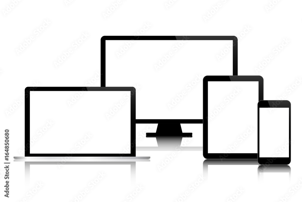 Set of modern digital tech devices with blank screen isolated on white background, business concept for your infographic, computer, smartphone, tablet, laptop Set of modern digital tech devices with blank screen isolated on white background, business concept for your infographic, computer, smartphone, tablet, laptop