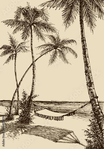 Hammock on the beach, vacation, travel, tourism and relaxation concept