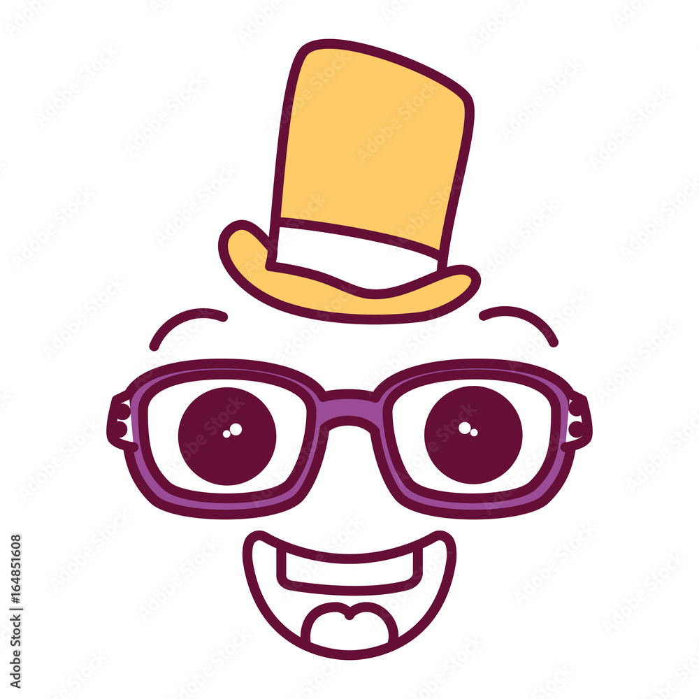 face kawaii with glasses and hat character vector illustration design face kawaii with glasses and hat character vector illustration design
