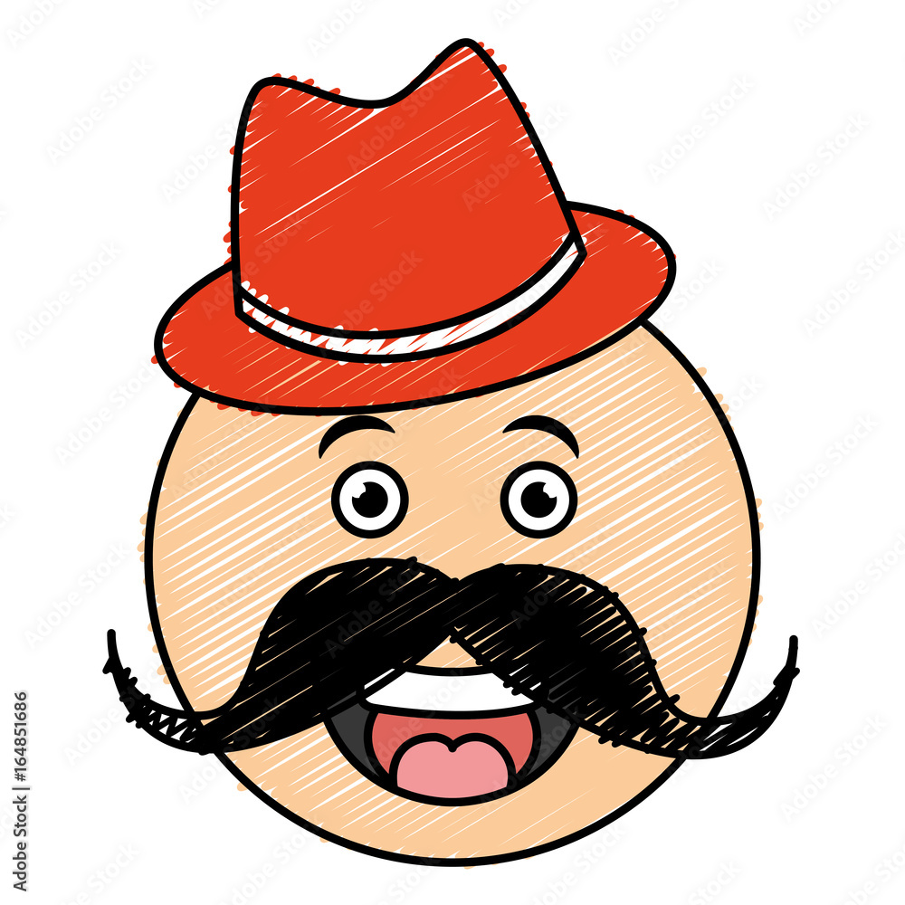 kawaii character with hat and mustache vector illustration design