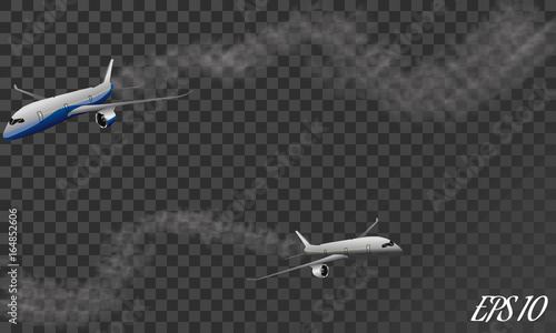 Vector Airplane with condensation trail illustration. Set