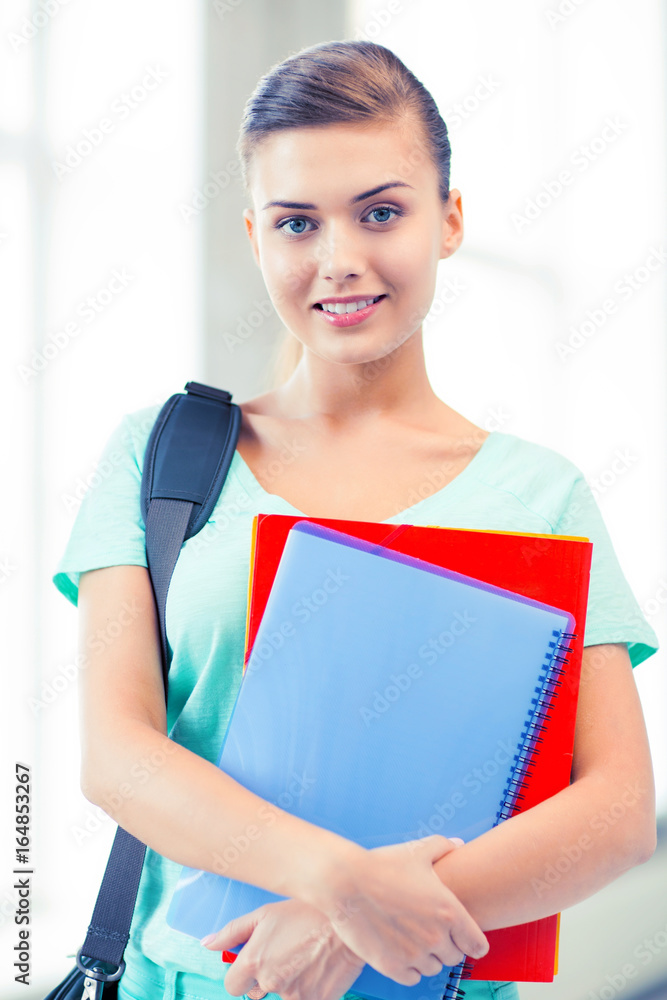 student girl with school bag and notebooks student girl with school bag and notebooks