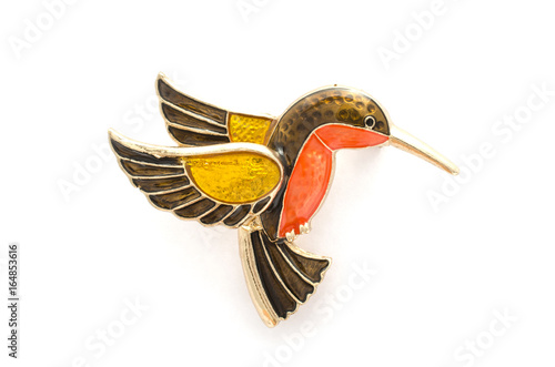 enamel brooch with Hummingbird isolated on white