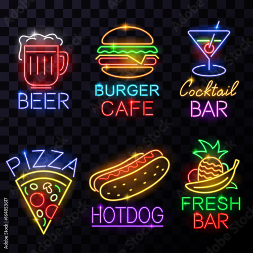Neon food and drink signs