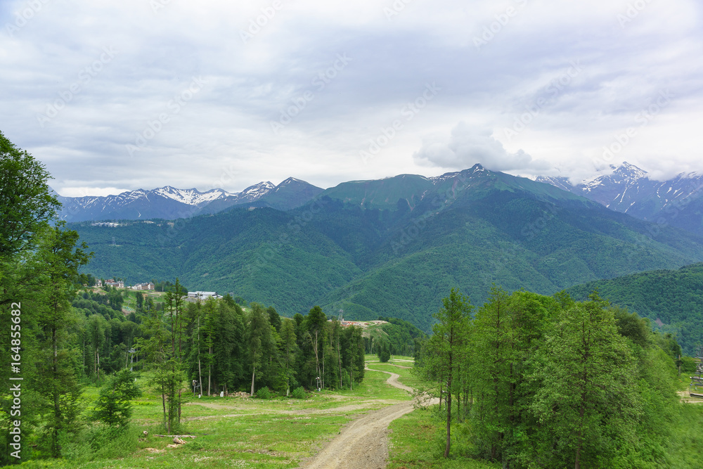 Road gorge. The neighborhood ski resort in the Caucasus mountains