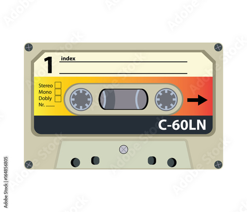 Retro audio tape cassette. Flat design vector illustration.