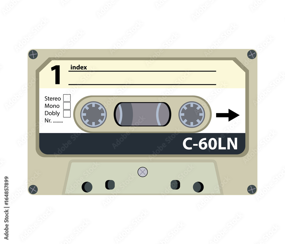 Fototapeta premium Retro audio tape cassette. Flat design vector illustration.