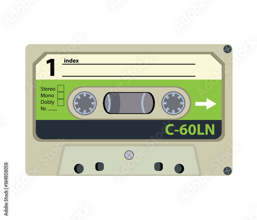 Retro audio tape cassette. Flat design vector illustration.