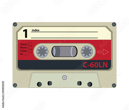 Retro audio tape cassette. Flat design vector illustration.