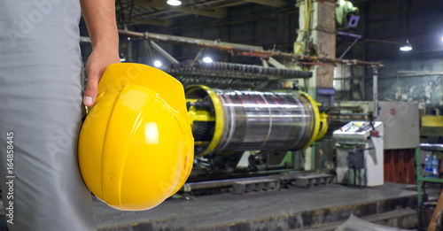 Worker with safety helmet