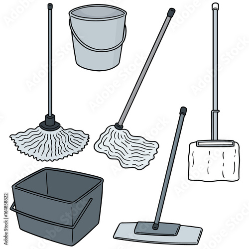vector set of cleaning mop