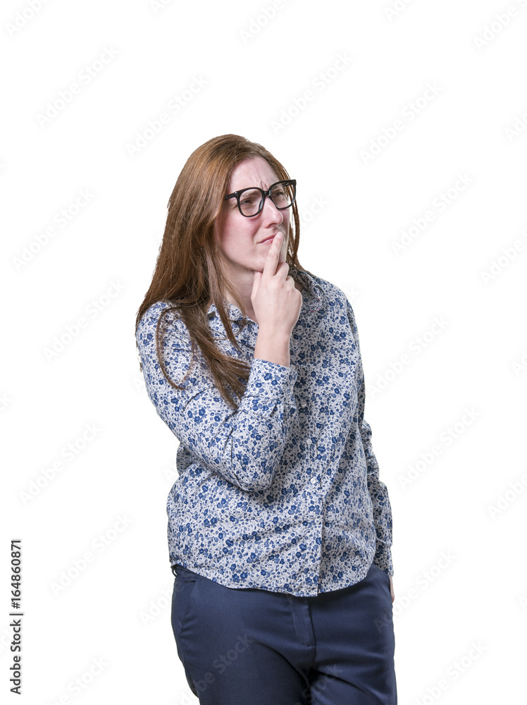 Pretty business woman thinking with black glasses. Pretty business woman thinking with black glasses.
