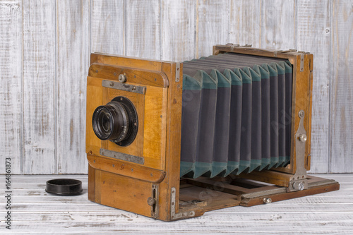 Foto Very old rare photo camera, close up