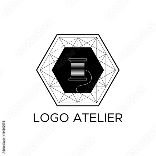 The logo Atelier. Vector template for the fashion industry. Element for Studio sewing and tailoring. Illustration in modern style