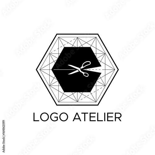 The logo Atelier. Vector template for the fashion industry. Element for Studio sewing and tailoring. Illustration in modern style