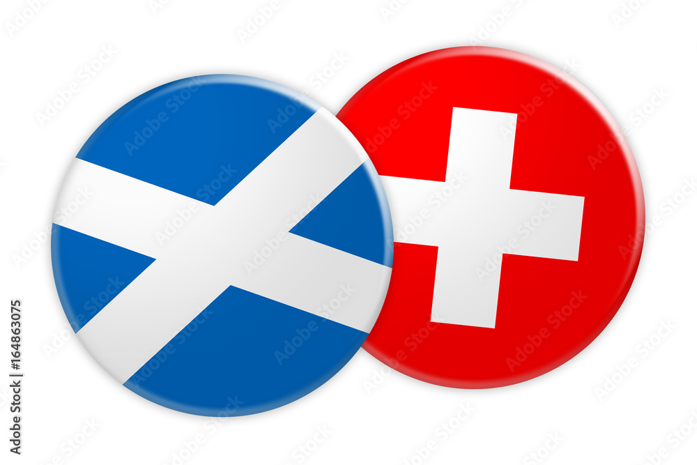 Obraz premium News Concept: Scotland Flag Button On Switzerland Flag Button, 3d illustration on white background
