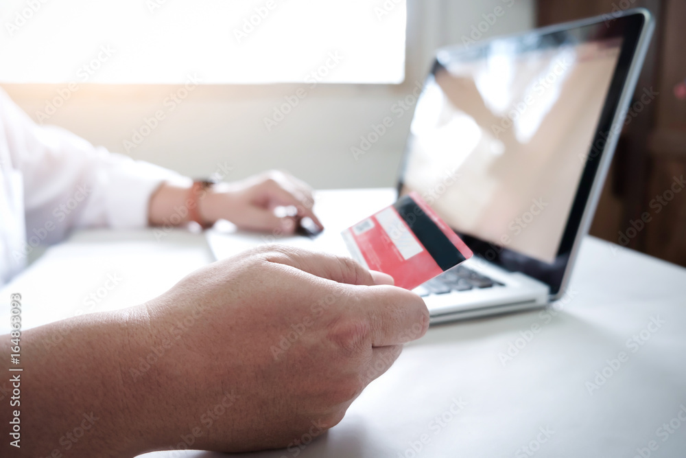 Fototapeta premium Business online shopping concept. People shopping and pay by credeit card